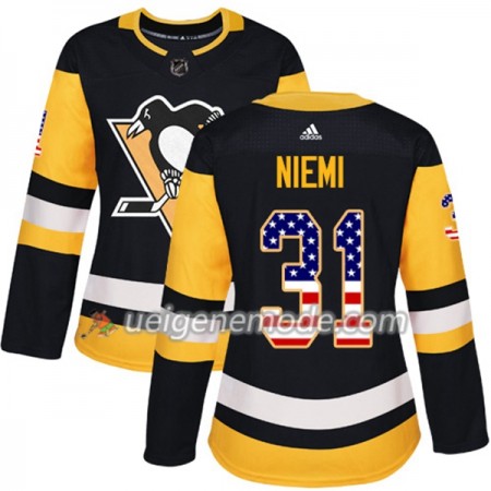 Dame Eishockey Pittsburgh Penguins Trikot Antti Niemi 31 Adidas 2017-2018 Schwarz USA Flag Fashion Authentic